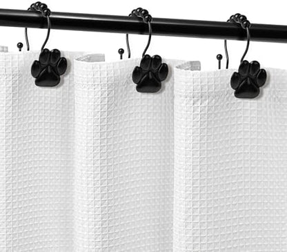 Sunlit Fashion Design Cute Paw Print Polished Double Shower Curtain Hooks for Dog Cat and Bear, Rust Proof Oil Metal Shower Curtain Rings, Black-12 Pack
