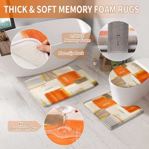 XLHOMO Bathroom Accessories Set - 25PC Bathroom Set with Shower Curtain and Rugs, Orange Bathroom Set, Bathroom Accessory Set with Press-on Lid Trash Can, Soap Dispenser and Qtip Holders for Home