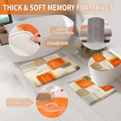 XLHOMO Bathroom Accessories Set - 25PC Bathroom Set with Shower Curtain and Rugs, Orange Bathroom Set, Bathroom Accessory Set with Press-on Lid Trash Can, Soap Dispenser and Qtip Holders for Home
