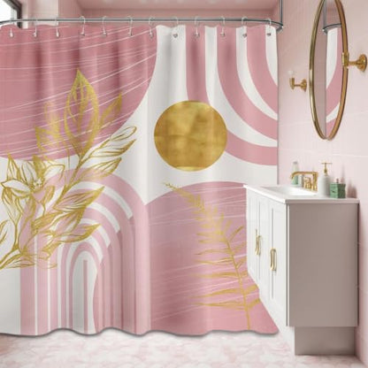 Light Pink and Gold Shower Curtain, 72x72 in, Mid Century Modern Girls