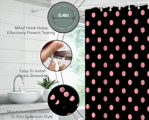 Polka Dot Shower Curtain with Hooks,70" Wx70 H