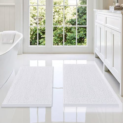 Smiry Chenille Bathroom Rugs Sets 2 Piece (34x21+30x20, White)
