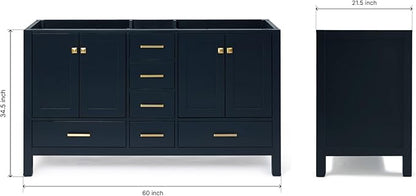 ARIEL Cambridge 60-inch Bathroom Vanity Base Cabinet,Solid Wood, 4 Soft Closing Doors, 6 Dovetail Drawers, Midnight Blue