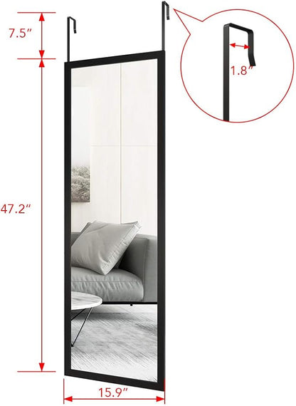 Whitebeach Wall Mirror Full Length Door, Black Bedroom Full Body Over The Door Hanging Mirror 48"16"