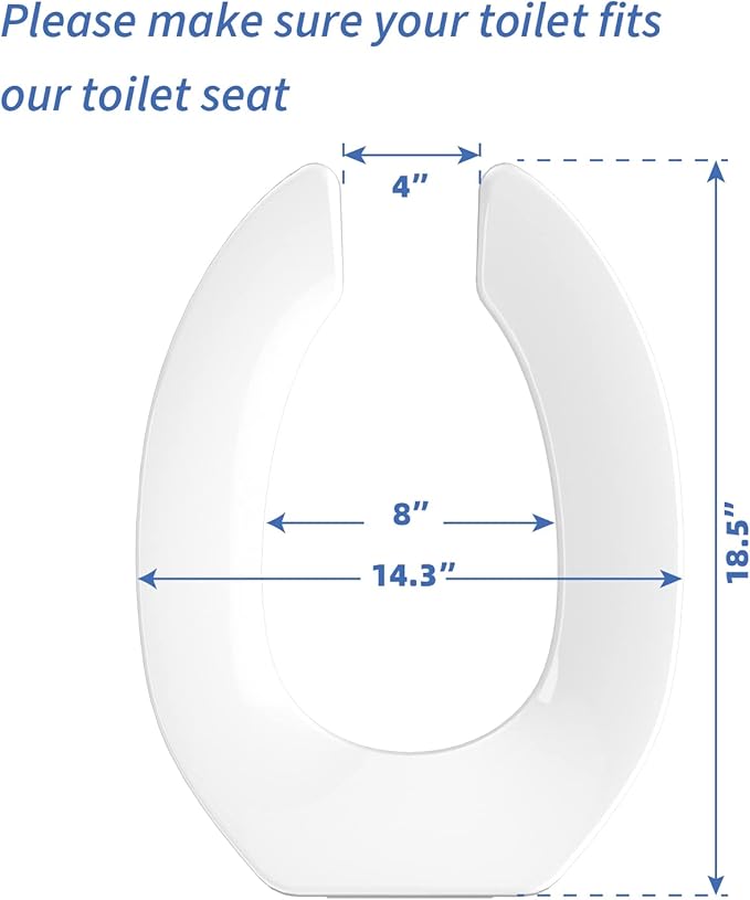 Commercial Heavy Duty Open Front Toilet Seat Without Cover, Thickened Material, Never Loosen, ELONGATED, White(18.5”), 6-Pack