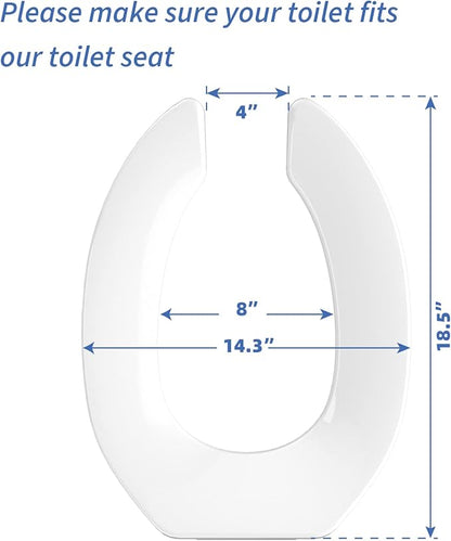 Commercial Heavy Duty Open Front Toilet Seat Without Cover, Thickened Material, Never Loosen, ELONGATED, White(18.5”), 6-Pack