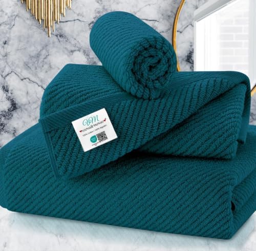 VOOVA & MOVAS 3PC Towel Set, 100% Cotton, Deep Turquoise