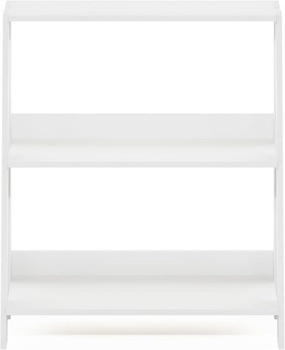 Furinno Ladder Book Shelf, 3-Tier Ladder Shelf, Open Design Bookshelf, Display Storage Bookcase, 9.3" x 23.6" x 27", Living Room, Home Office, White