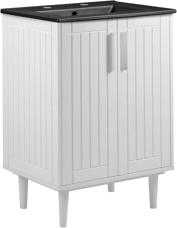 Modway Augusta 24" Bathroom Vanity Cabinet and Ceramic Vessel Sink Basin Combo in White Black