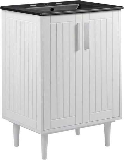 Modway Augusta 24" Bathroom Vanity Cabinet and Ceramic Vessel Sink Basin Combo in White Black