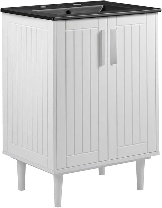 Modway Augusta 24" Bathroom Vanity Cabinet and Ceramic Vessel Sink Basin Combo in White Black