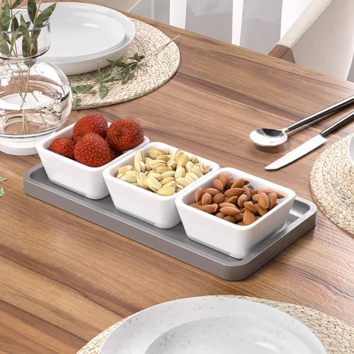 Weenson Bathroom Vanity Tray for Perfume Makeup Jewelry Decor Candle, Bamboo Kitchen Tray for Soap Dispenser Spice, Coffee, Toilet Tank Tray Nightstand Silver 11.81”L x 6.1”W x 0.79”H