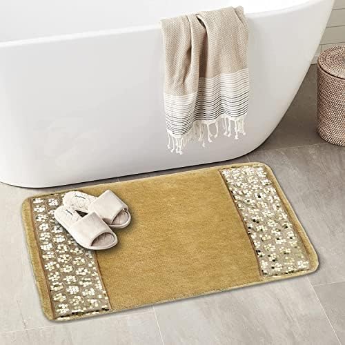 Zahari Home Sinatra Modern Bathroom Rug Classic Luxury Bath Rug Contemporary Decor Champagne Gold Bath Mat for Shower Unique Design Stylish Bathroom Rug Bath Shower Tub Décor