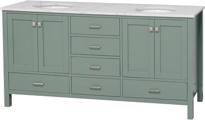 Horizon 72-inch Double Bathroom Vanity (Engineered Carrara/Sage Green): Includes Sage Green Cabinet with Engineered Carrara Countertop and White Ceramic Sinks