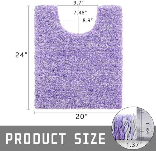 Yimobra Toilet Rugs U Shaped Washable 24X20, Ultra Soft and Water Absorbent Bath Mats, Non Slip Fluffy Shaggy Luxury Microfiber Contour Bath Rugs for Toilet, Dry Quick, Purple and White