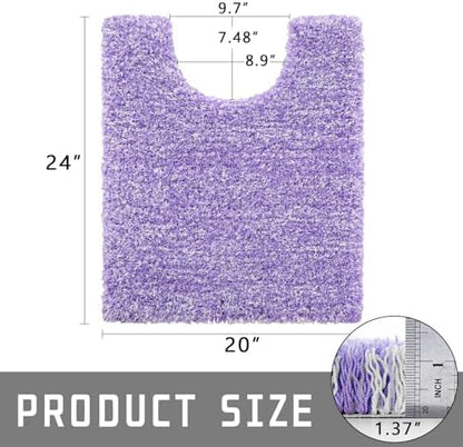 Yimobra Toilet Rugs U Shaped Washable 24X20, Ultra Soft and Water Absorbent Bath Mats, Non Slip Fluffy Shaggy Luxury Microfiber Contour Bath Rugs for Toilet, Dry Quick, Purple and White