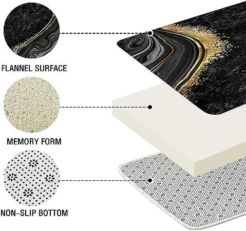 Gibelle 4 Pcs Luxury Marble Shower Curtain Set with Non-Slip Rugs, Toilet Lid Cover and Bath Mat, Black Gold Bathroom Decor Set with Shower Curtain and Rugs and Accessories