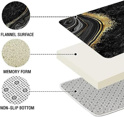 Gibelle 4 Pcs Luxury Marble Shower Curtain Set with Non-Slip Rugs, Toilet Lid Cover and Bath Mat, Black Gold Bathroom Decor Set with Shower Curtain and Rugs and Accessories