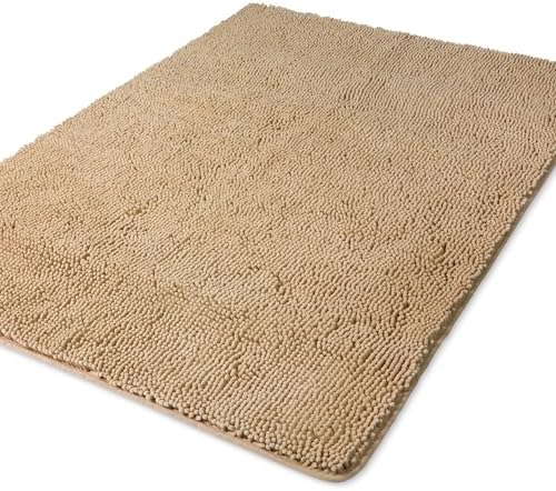 Yeaban Chenille Beige Bathroom Rug 40"x60",Non-Slip Rubber Backing