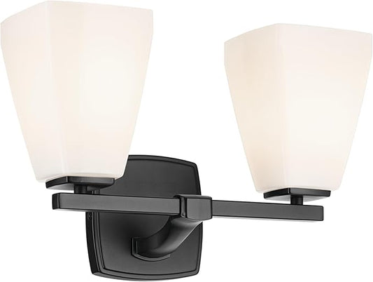 Kichler Marant 14.25" 2-Light Vanity Light with Opal Glass in Black, for Bathroom, Powder Room, Over a Mirror, (14.25" W x 9.5" H), 55215BK