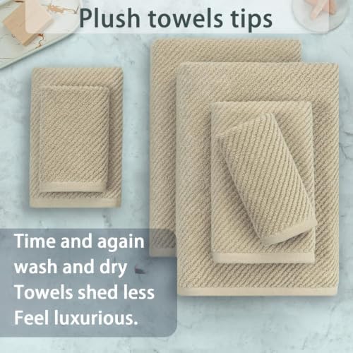 VOOVA & MOVAS 6PC Towel Set, 100% Cotton, Dark Beige