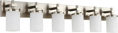 LOUSACE Bathroom Lighting Fixtures Over Mirror Brushed Nickel 6 Light Bathroom Vanity Lights with Opal White Glass Shades, Modern Vanity Wall Sconces Fixture for Bedroom Living Room