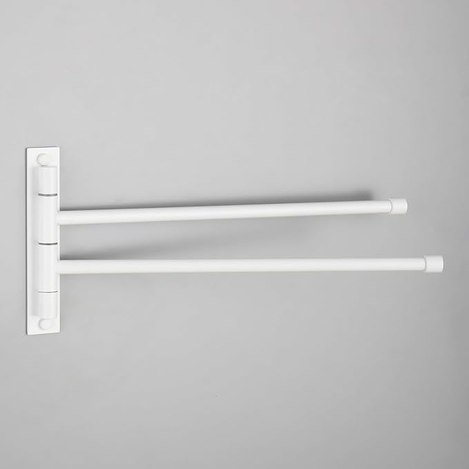 GERZWY Bathroom 2-Arm Swing Arm Towel Bars Wall Mount Stainless Steel Bath Towel Rack Hanger, White