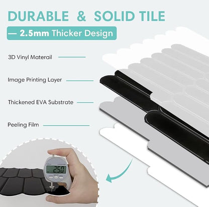 Commomy Thicker Black Peel and Stick Backsplash - 10 pcs of 12" x 12" - 3D Adhesive Peel and Stick Tiles Backsplash for Kitchen, Bathroom, Removable, Waterproof, Vinyl Wall Tile