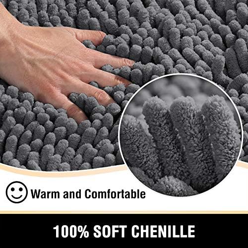 H.VERSAILTEX Bathroom Rugs Bath Mats for Bath Room Non Slip Luxury Chenille Bathroom Runner Rug 47x17 Extra Soft and Absorbent Shaggy Rugs Washable Dry Fast Area Carpet Mats for Bath Room, Tub - Grey