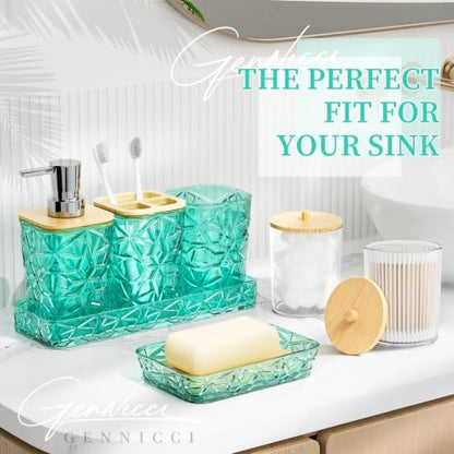 Bathroom Accessories Set, 7 Pcs Teal Bathroom Set, Acrylic Soap Dispenser and Toothbrush Holder Set, Qtip Holder Set, Bathroom Sink Set, Gift for Home Apartment
