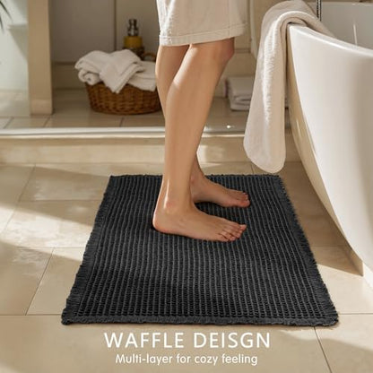 SUBRTEX Waffle Braided Bath Mat, 24" x 60" Soft Waffle Bath Rugs, Absorbent Non Slip Bathrooom Mats, Machine Washable Area Rug for Bathroom, Quick Dry, Black