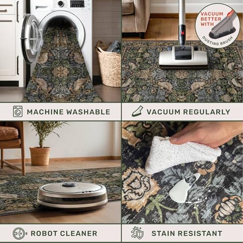 Large Entryway Rugs Indoor - 3x4 Washable Rugs for Kitchen Bedroom Beside Bed Door Mat Indoor Entrance with Moody Woodland Flowers, Non Slip Stain Resistant Low Pile