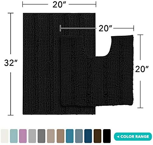 2 Piece Bathroom Rug Set with Toilet Mat, Soft Absorbent Chenille, Non-Slip