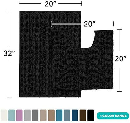 2 Piece Bathroom Rug Set with Toilet Mat, Soft Absorbent Chenille, Non-Slip