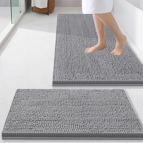 Smiry Chenille Bathroom Rugs Sets 2 Piece (34x21+24x16, Grey)