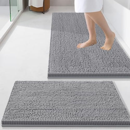Smiry Chenille Bathroom Rugs Sets 2 Piece (34x21+24x16, Grey)