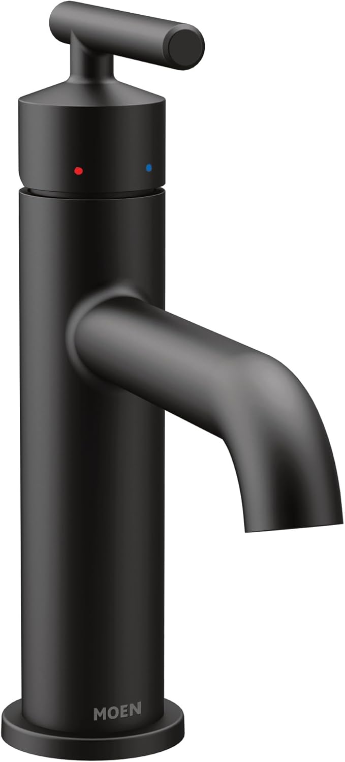 Moen Gibson One-Handle Single Hole Modern Bathroom Sink Faucet with Optional Deckplate, Matte Black, 6145BL