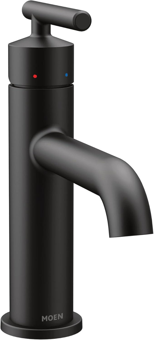 Moen Gibson One-Handle Single Hole Modern Bathroom Sink Faucet with Optional Deckplate, Matte Black, 6145BL