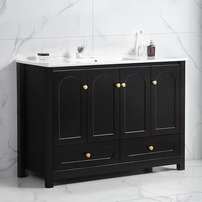 LZ LEISURE ZONE 48" Bathroom Vanity with Ceramic Sink Combo, Abundant Cabinet -4 Soft Close Doors and 2 Drawers, Black