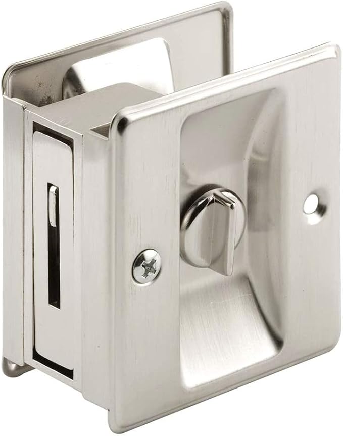 Prime-Line N 7239 Pocket Door Privacy Lock with Pull - Replace Old or Damaged Pocket Door Locks Quickly and Easily – Satin Nickel (Single Pack)