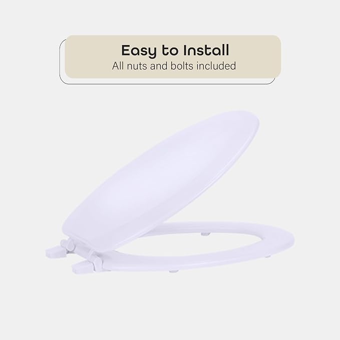 Elongated Wood Toilet Seat, White, 19 in, Fits All Elongated Size Fixtures | Toilet-Seat Construction: Contoured Seat Profile and Durable Finish Create a Polished Fixture Update.