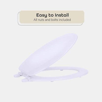 Elongated Wood Toilet Seat, White, 19 in, Fits All Elongated Size Fixtures | Toilet-Seat Construction: Contoured Seat Profile and Durable Finish Create a Polished Fixture Update.