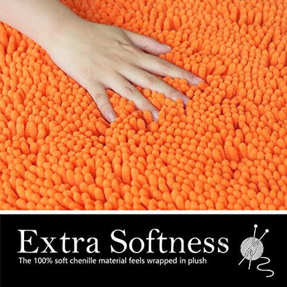 Bathroom Rugs Chenille Bath mat 2 Piece Set, Super Absorbent, PVC Non Slip Backing, Bath mats for Bathroom, Plush Shaggy, Thick, Machine Washable, Bathtub, Shower, Toilet.(Orange)