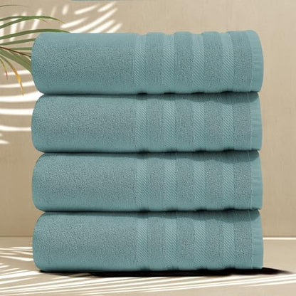 Hearth & Harbor Bath Towels for Bathroom - 100% Ring Spun Cotton Luxury Bathroom Towels - Soft & Highly Absorbent 4 Bath Towels, Teal