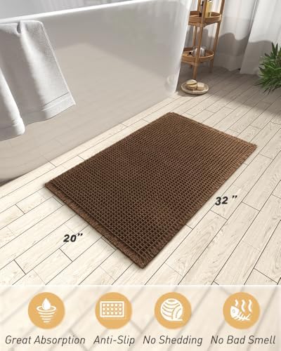 Upgraded Waffle Bath Mat Ultra Absorbent Non Slip Bathroom Mat, 20" x 32"