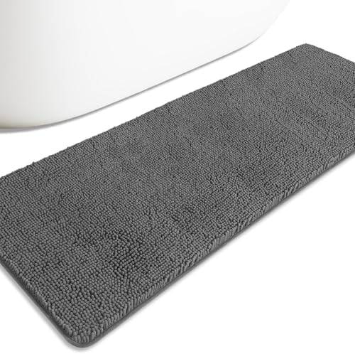 Bathroom Runner Rug 24 x 72 Non Slip – Extra Long Bath Mat | Absorbent and Washable Thick Chenille Runner Rug for Bathroom, Shower, Tub, Sink(Gray)