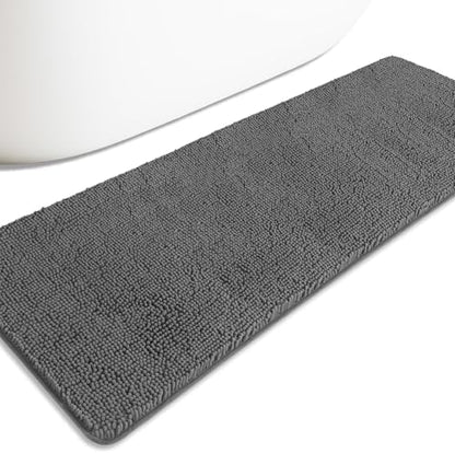 Bathroom Runner Rug 24 x 72 Non Slip – Extra Long Bath Mat | Absorbent and Washable Thick Chenille Runner Rug for Bathroom, Shower, Tub, Sink(Gray)