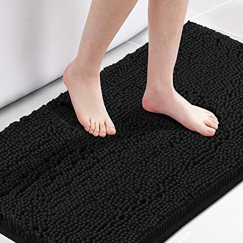 H.VERSAILTEX Microfiber Bath Rugs Chenille Floor Mat Ultra Soft Washable Bathroom Dry Fast Water Absorbent Bedroom Area Rugs, 24 x 42 - Inch, Black