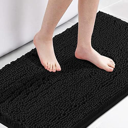 H.VERSAILTEX Microfiber Bath Rugs Chenille Floor Mat Ultra Soft Washable Bathroom Dry Fast Water Absorbent Bedroom Area Rugs, 24 x 42 - Inch, Black