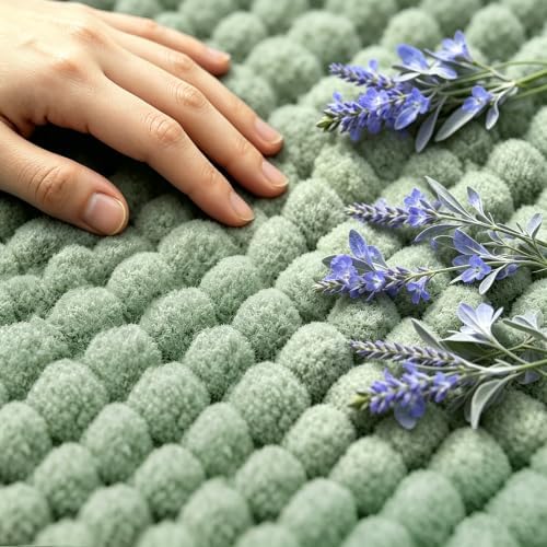 SUBRTEX Bathroom Rugs, 24" x 36" Chenille Bath Rug Soft Short Plush Bath Mat Soft Shower Mat Water Absorbent Shower Mat Quick Dry Machine Washable, Sage Green
